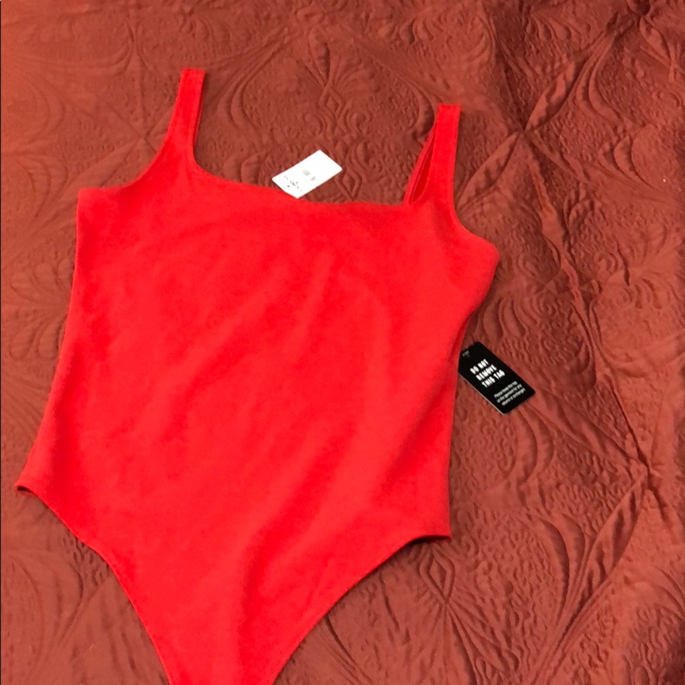 Red, thong, tank body suit by Express size small